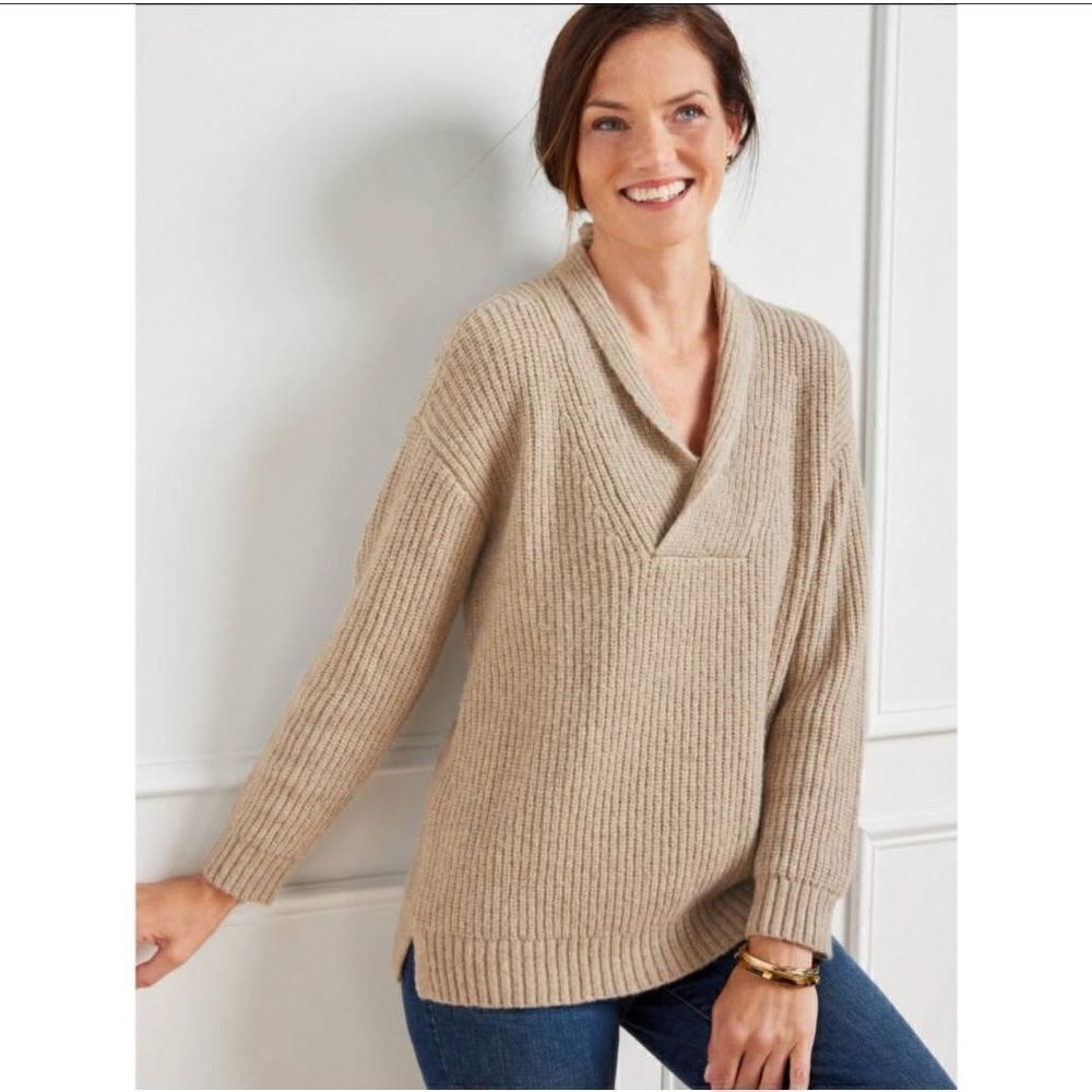 Talbots Marled Pullover Sweater Womens Large Beige‎ Knit Long Sleeve Casual Wear